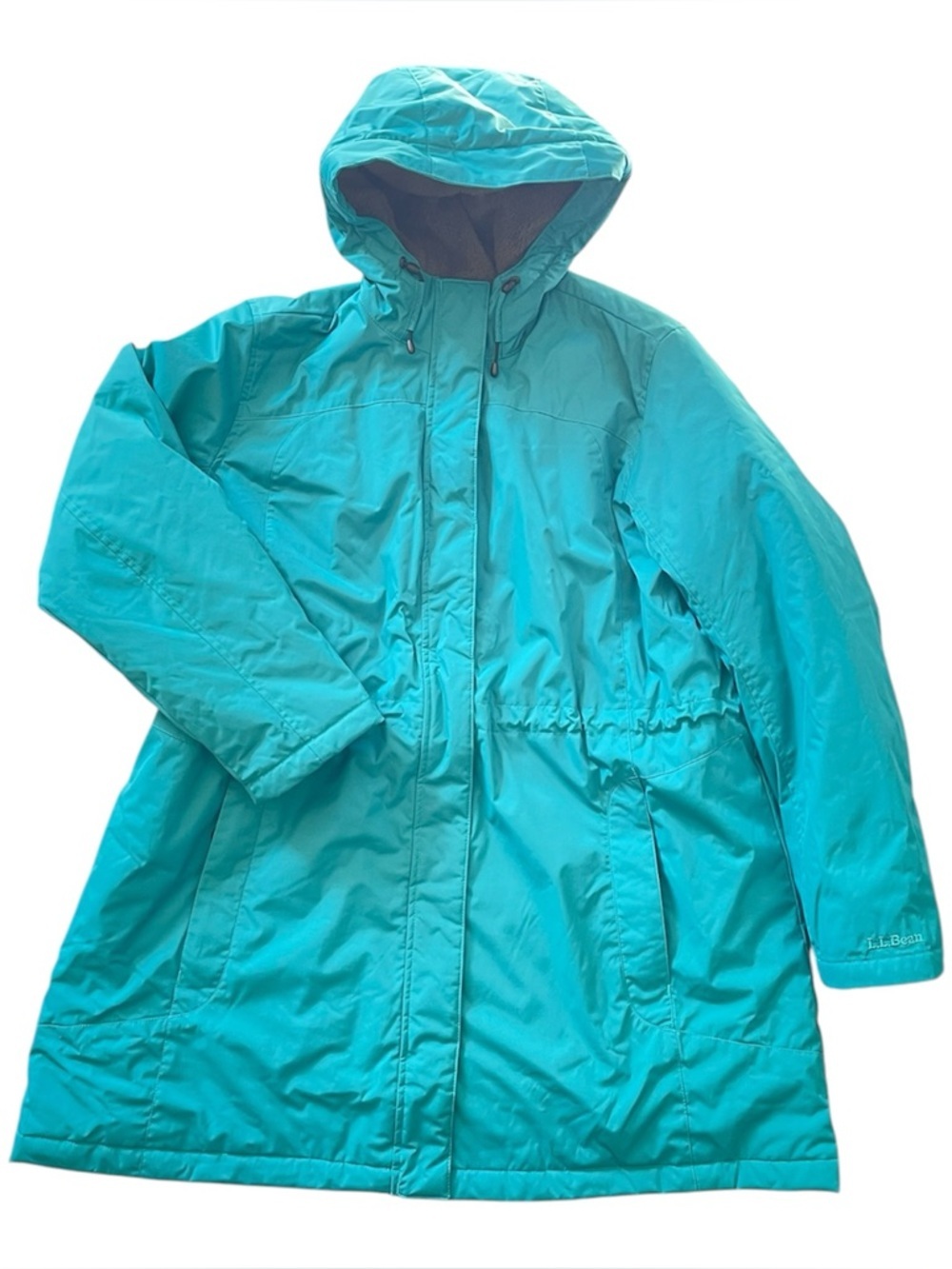 LL BEAN Women’s 2XL Winter Warmer Coat Hood & Upper Fleece Lined MALLARD TEAL